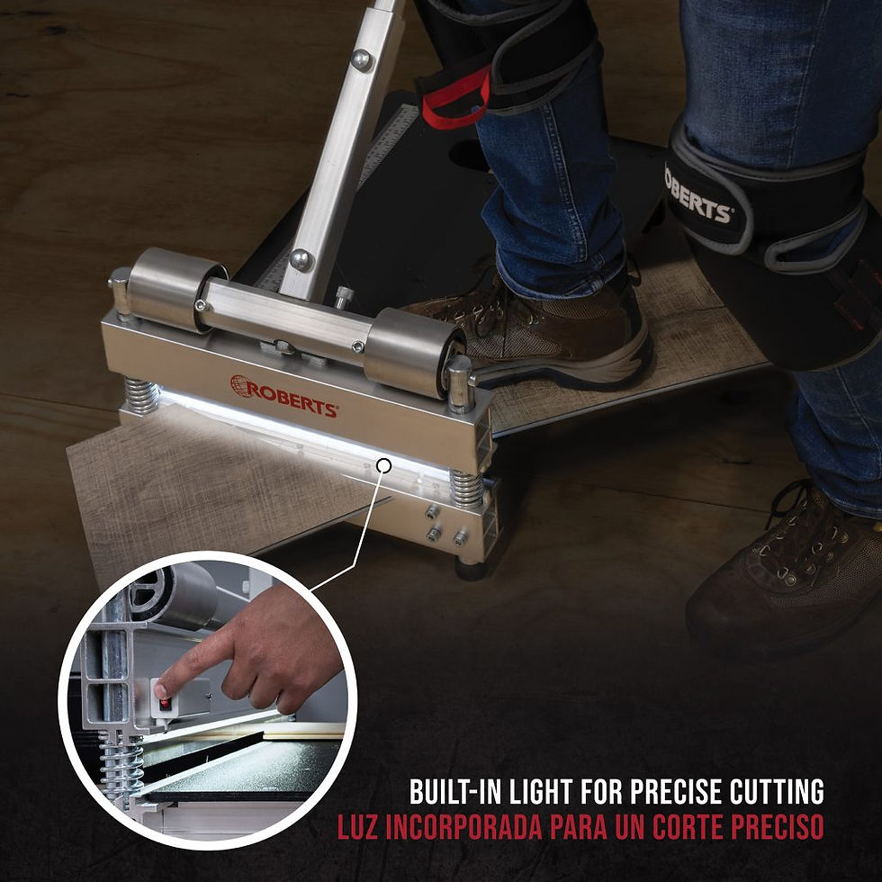 Close-up view of floating hybrid flooring laying tools and accessories