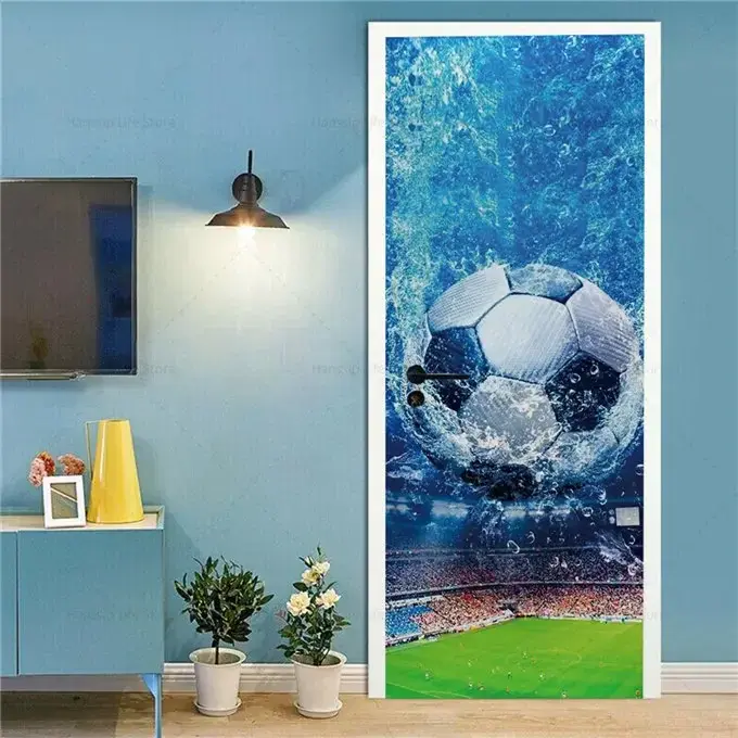 Miniatura: Football 3D Door Sticker Soccer Wallpaper Ball Sport DIY Self-Adhesive PVC  Wall
