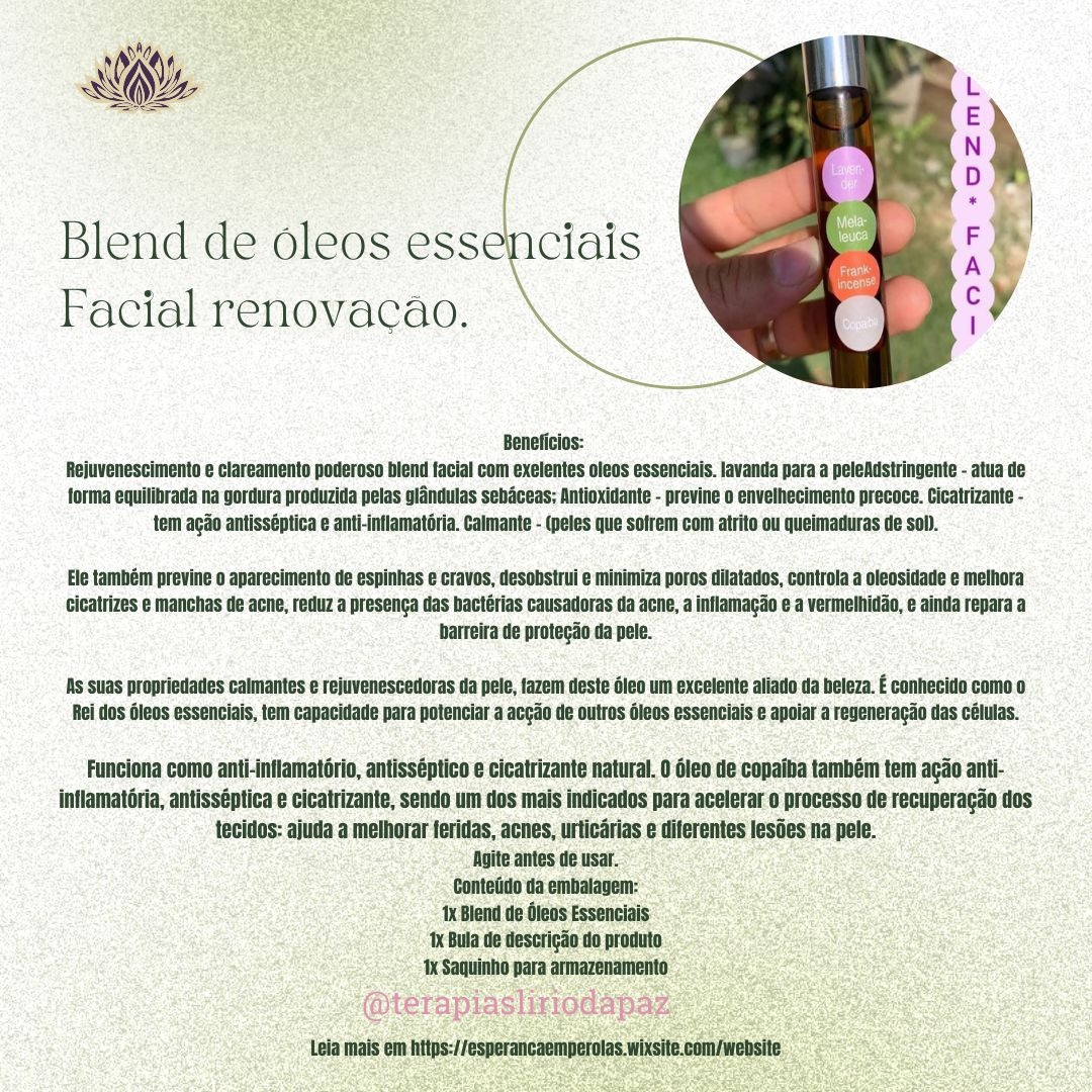 Blend de óleos essenciais Facial renovação.