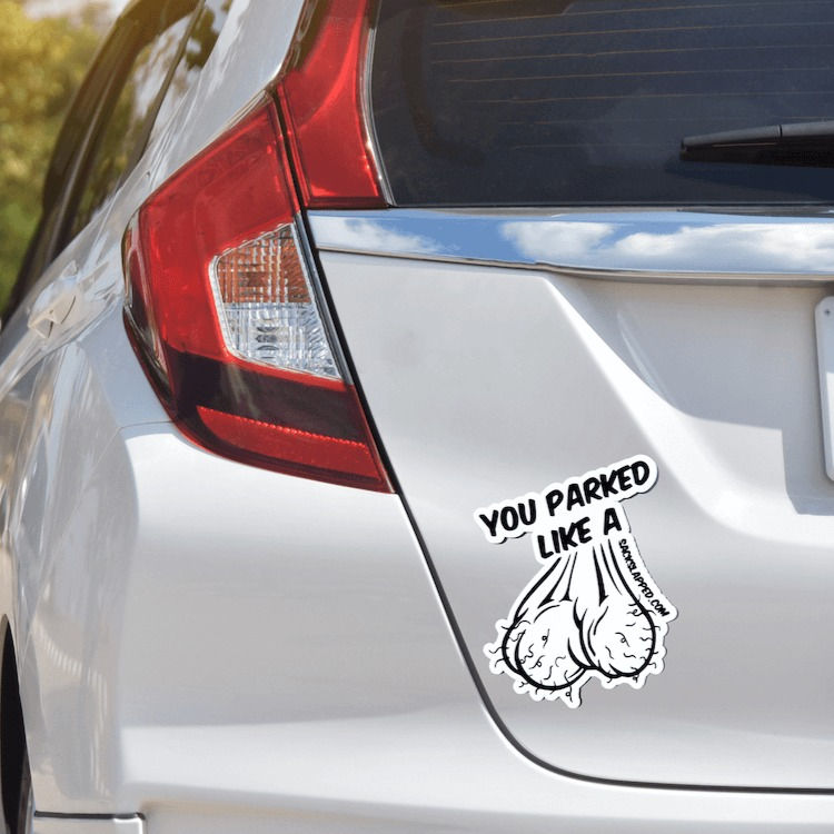 Thumbnail: 8" Super Sack car magnet slapped on double parked minivan