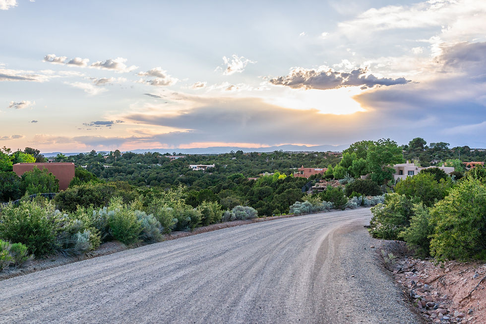 Rural roadway in Santa Fe County, NM.
