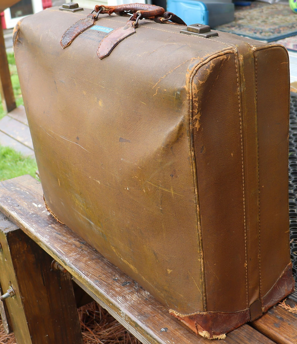 Thumbnail: Very vintage leather and hard canvas suitcase
