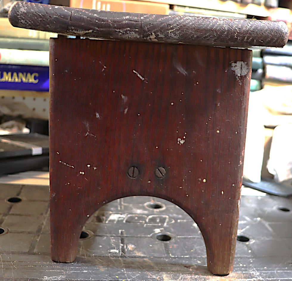 Thumbnail: Vintage step stool 16 by 9 by 10 screw construction oak. Very antiqued finish.