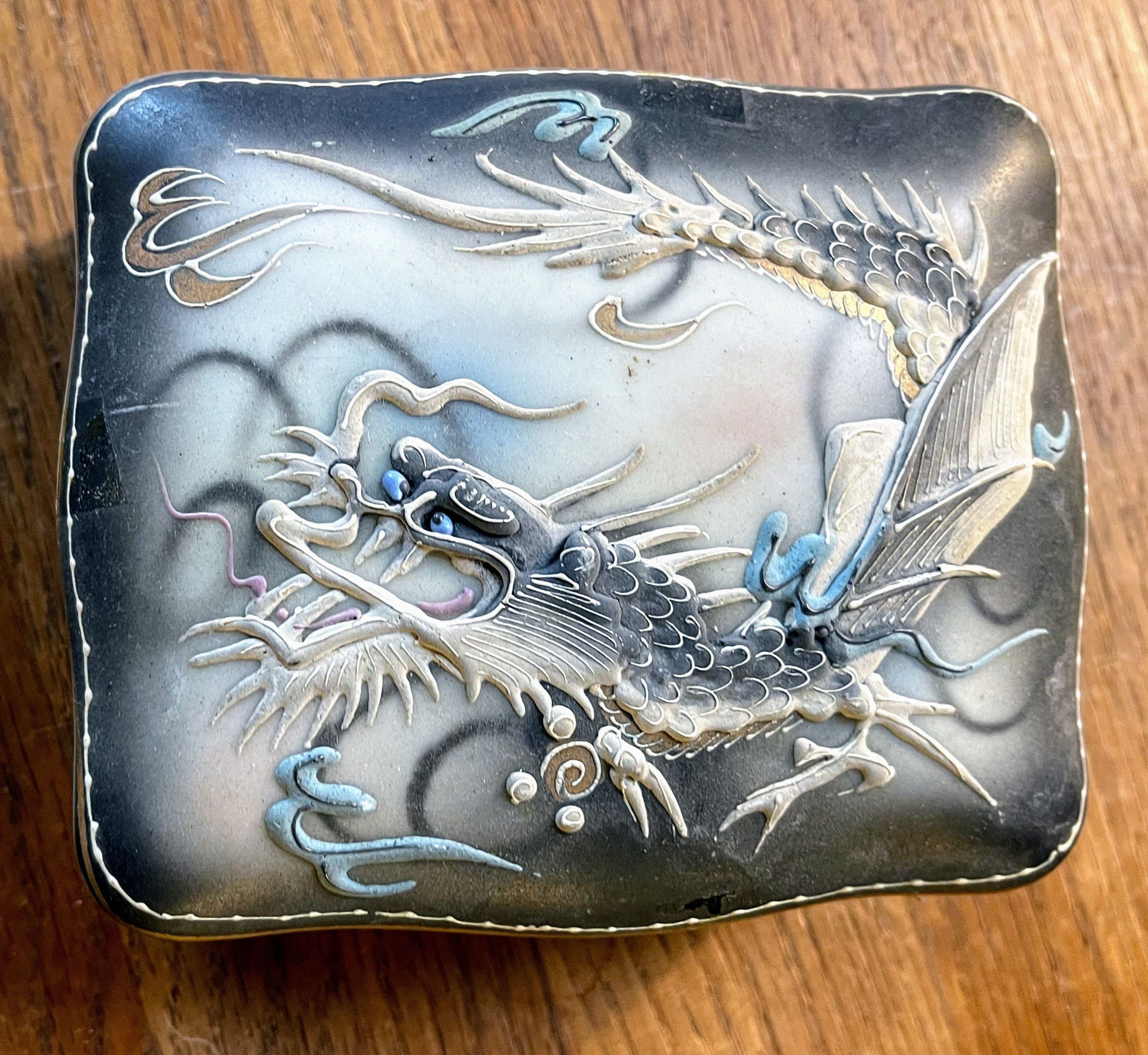 Vintage  Japanese Dragonware  hand painted box and lid