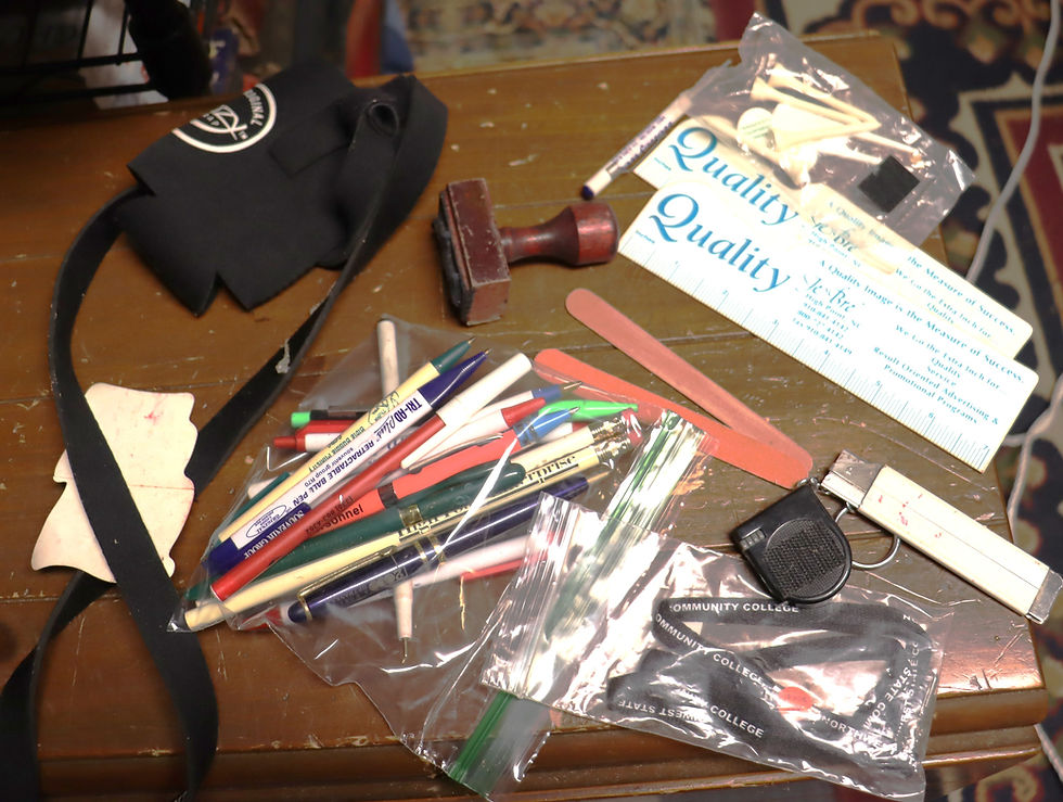 Thumbnail: Bulk 100 plus items of advertising items like Pens, keychains, measuring tapes