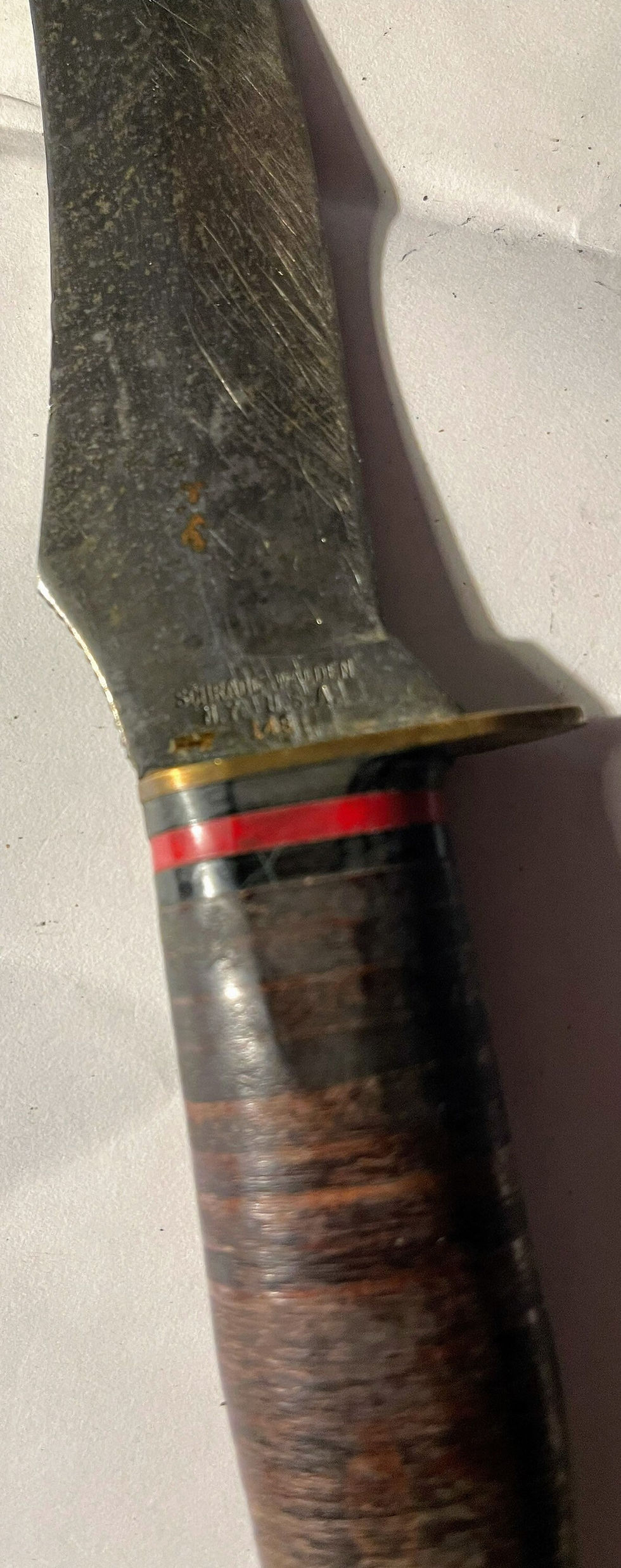 Thumbnail: Vintage Schrade Walden hunting tool with leather holster.