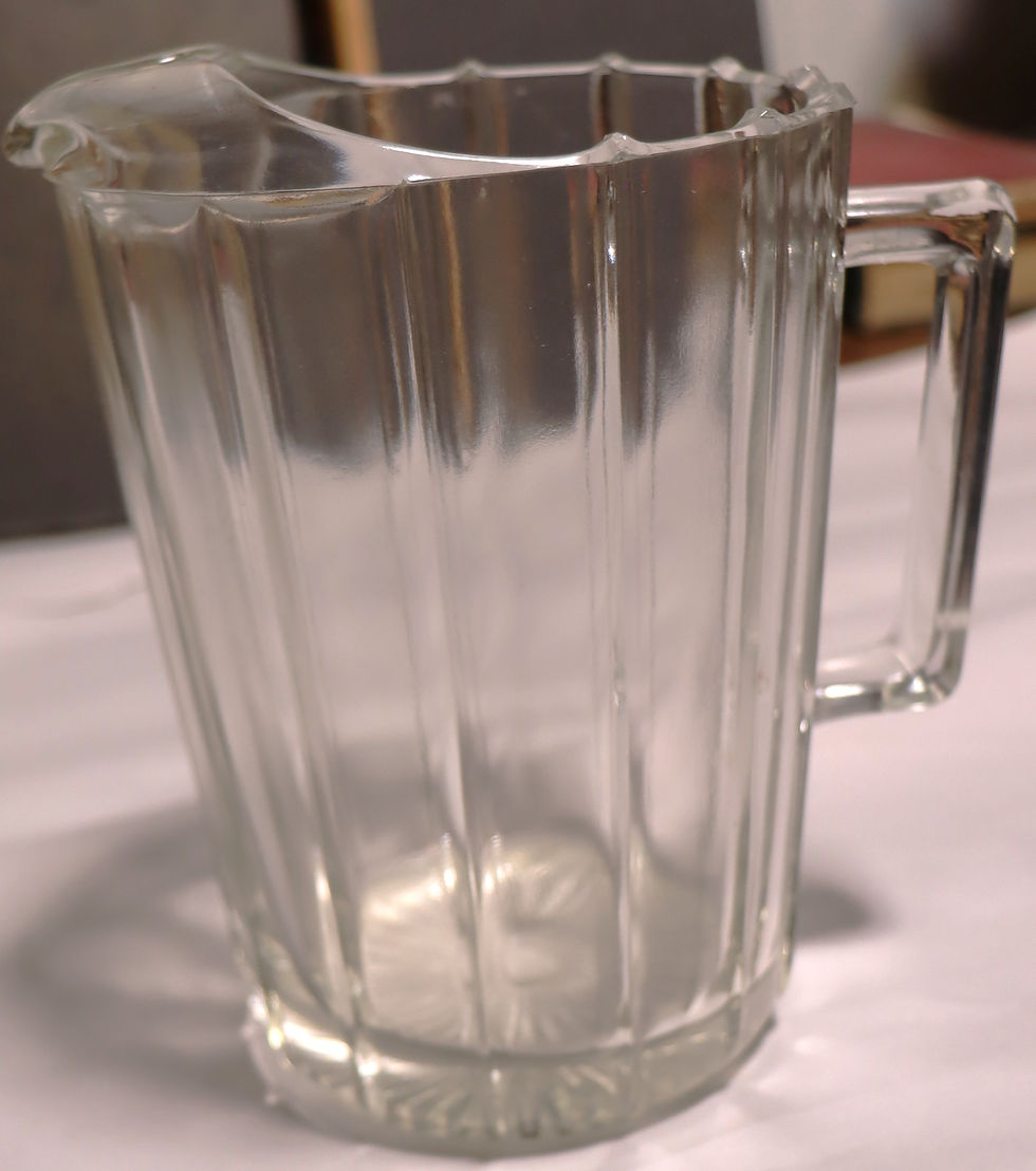 Thumbnail: Vintage clear pressed glass pitcher ribbon design and ice lip