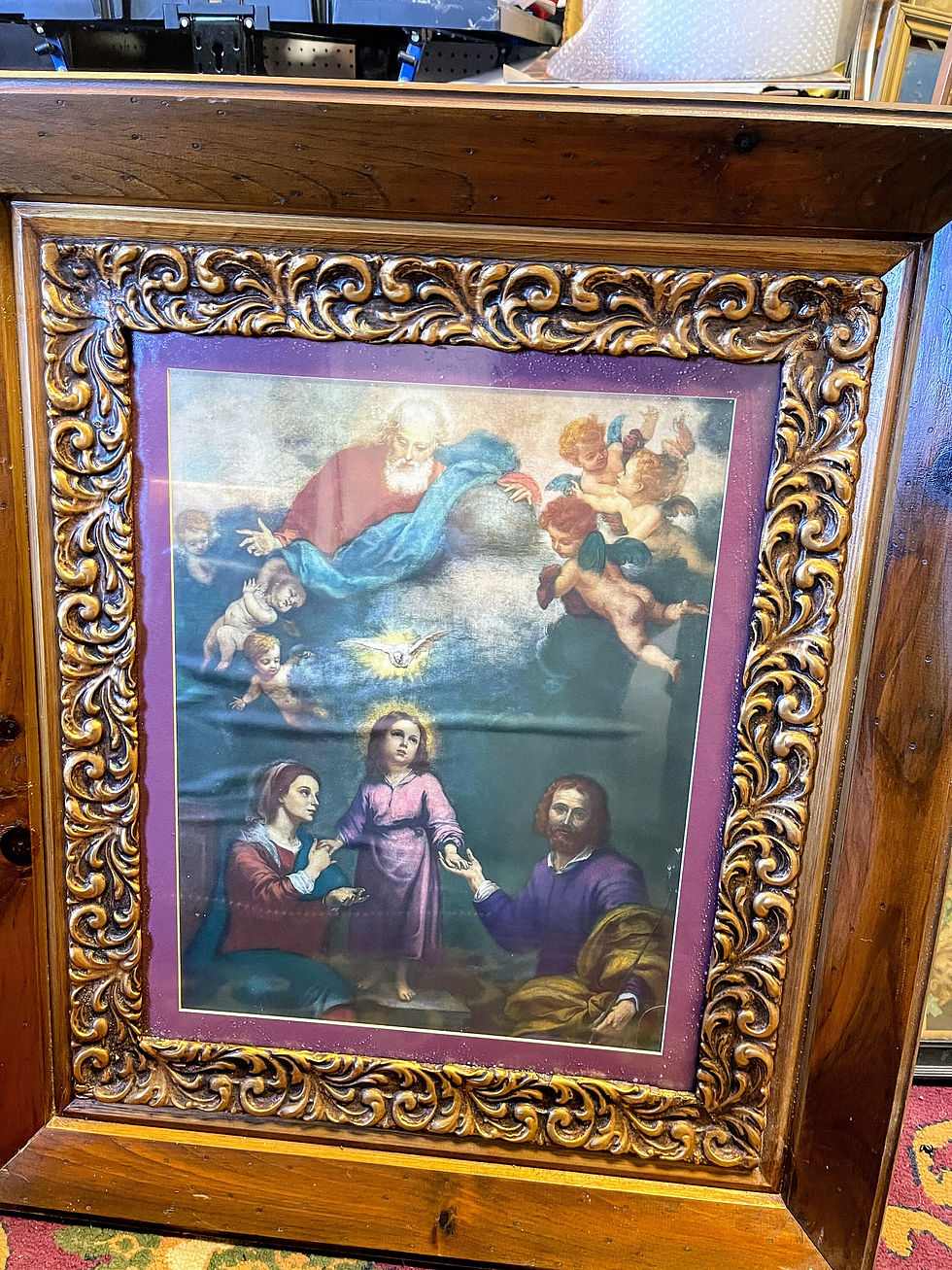 Vintage painting of child ,god, and angles