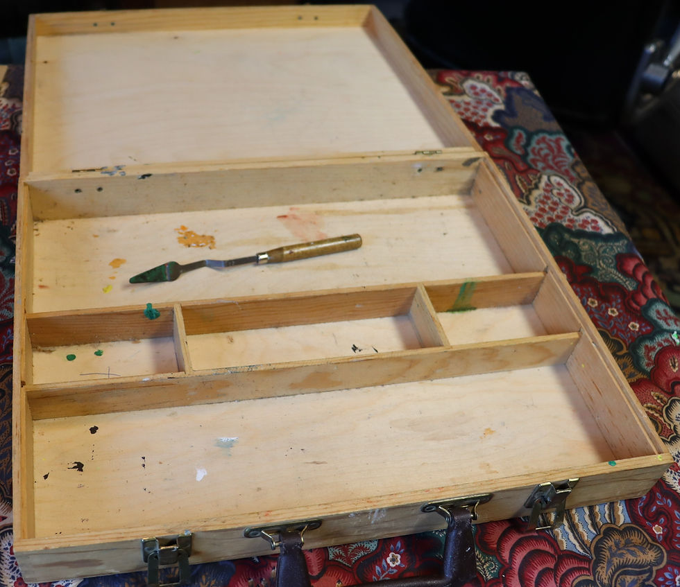 Thumbnail: Vintage white wood drawing or art case with separate compartments