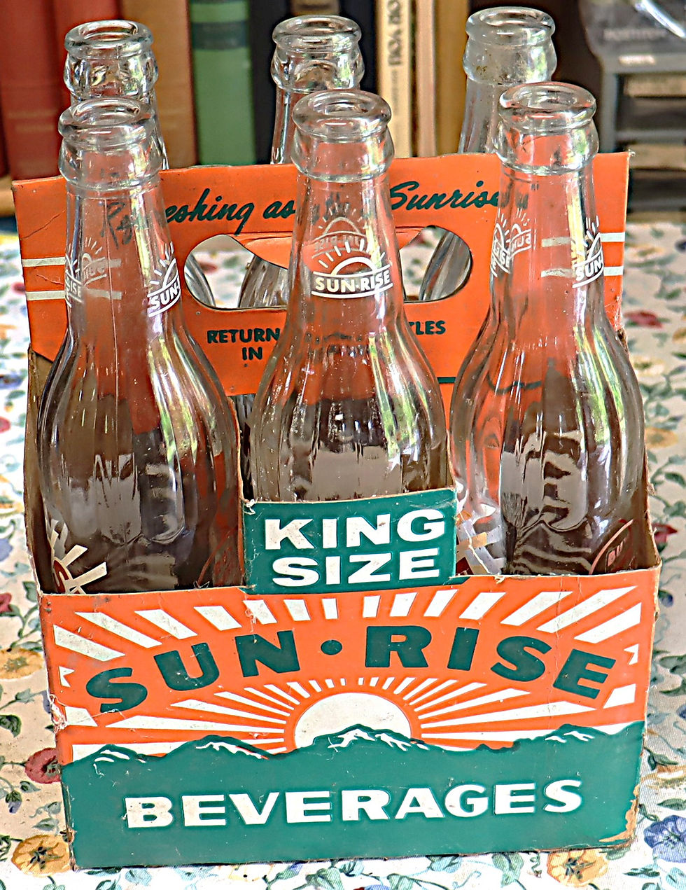 Thumbnail: Vintage Sun-Rise Carton and 6 Sun-Rise glass bottles
