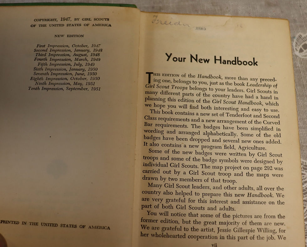 Thumbnail: Vintage 1951 edition of the Girl Scout handbook, Intermediate program . Book is
