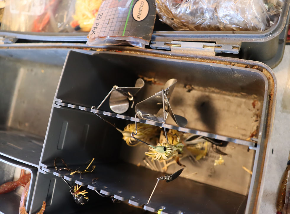 Thumbnail: Vintage Plano over and under fish tackle box plus over 45 lures and plus 100s of