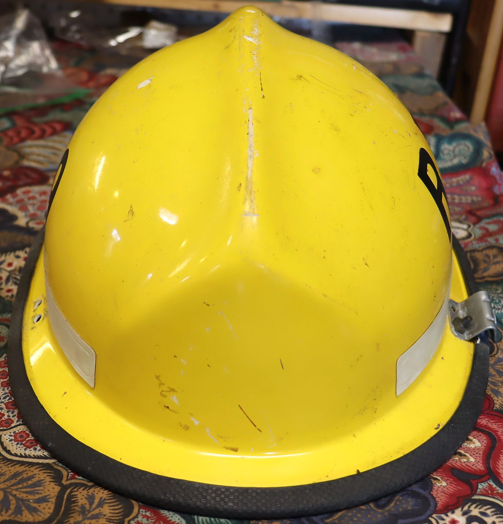 Thumbnail: Vintage Fire helmet from a Rural Fire Department. Made by Chirns and Brother