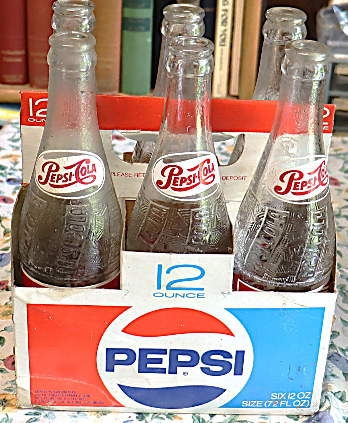Vintage Pepsi carton and 6 1950s glass Pepsi bottles from Winston Salem NC
