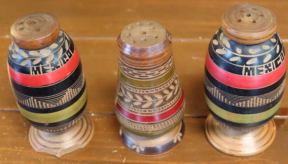 Thumbnail: 3 wooden salt and pepper shakers made in Mexico handmade