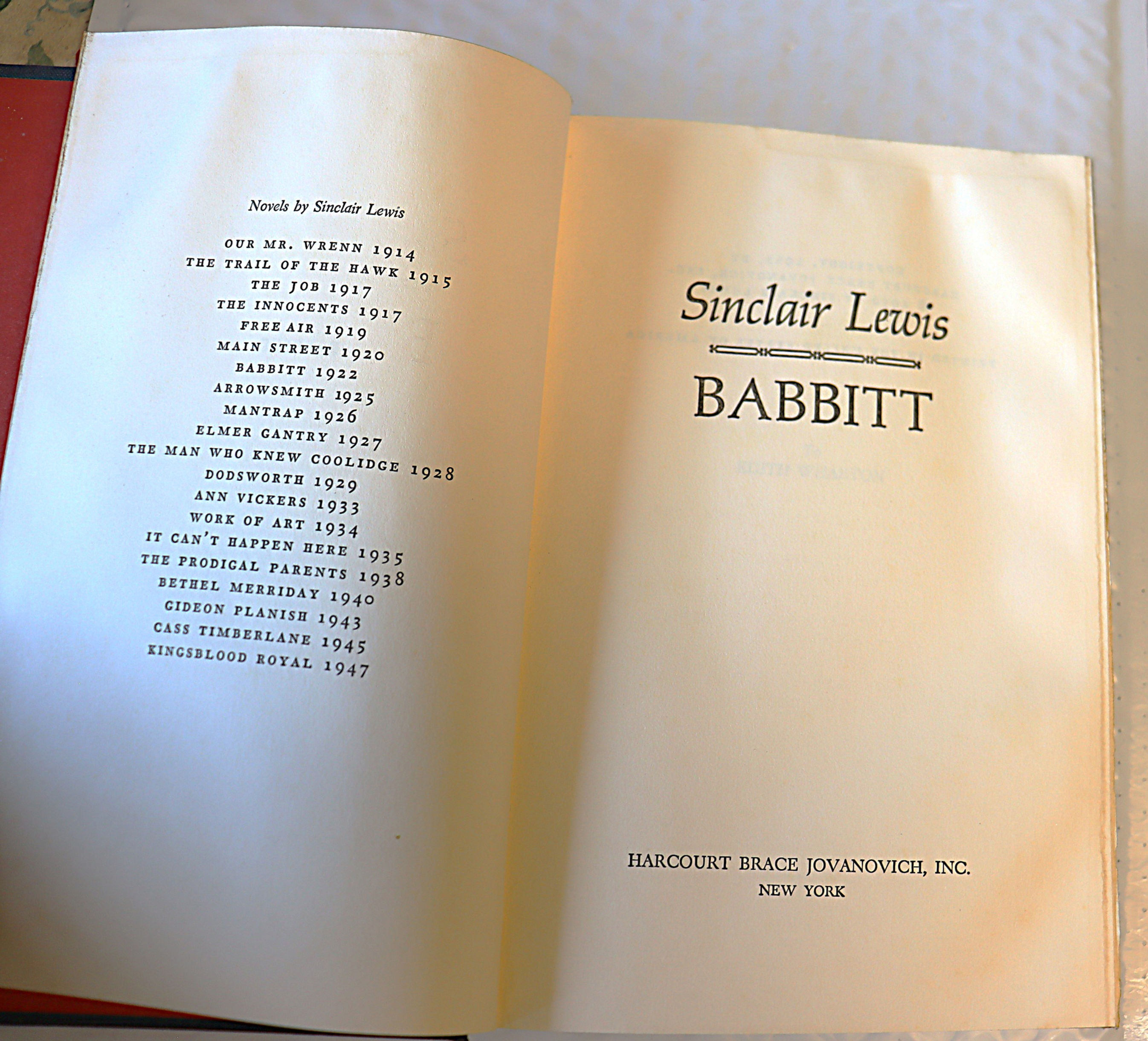 Sinclair Lewis Babbitt 1950 Harcourt Brace Jovanovich