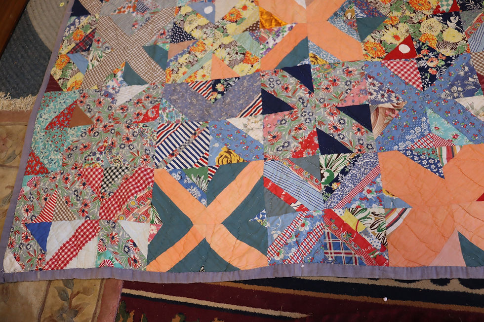 Thumbnail: Vintage 66 by 80 inch  hand stitched quilt