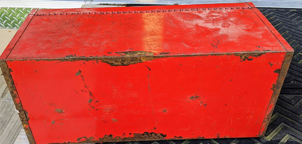 Thumbnail: Vintage Montgomery Ward Fiesta Red tool box with tray