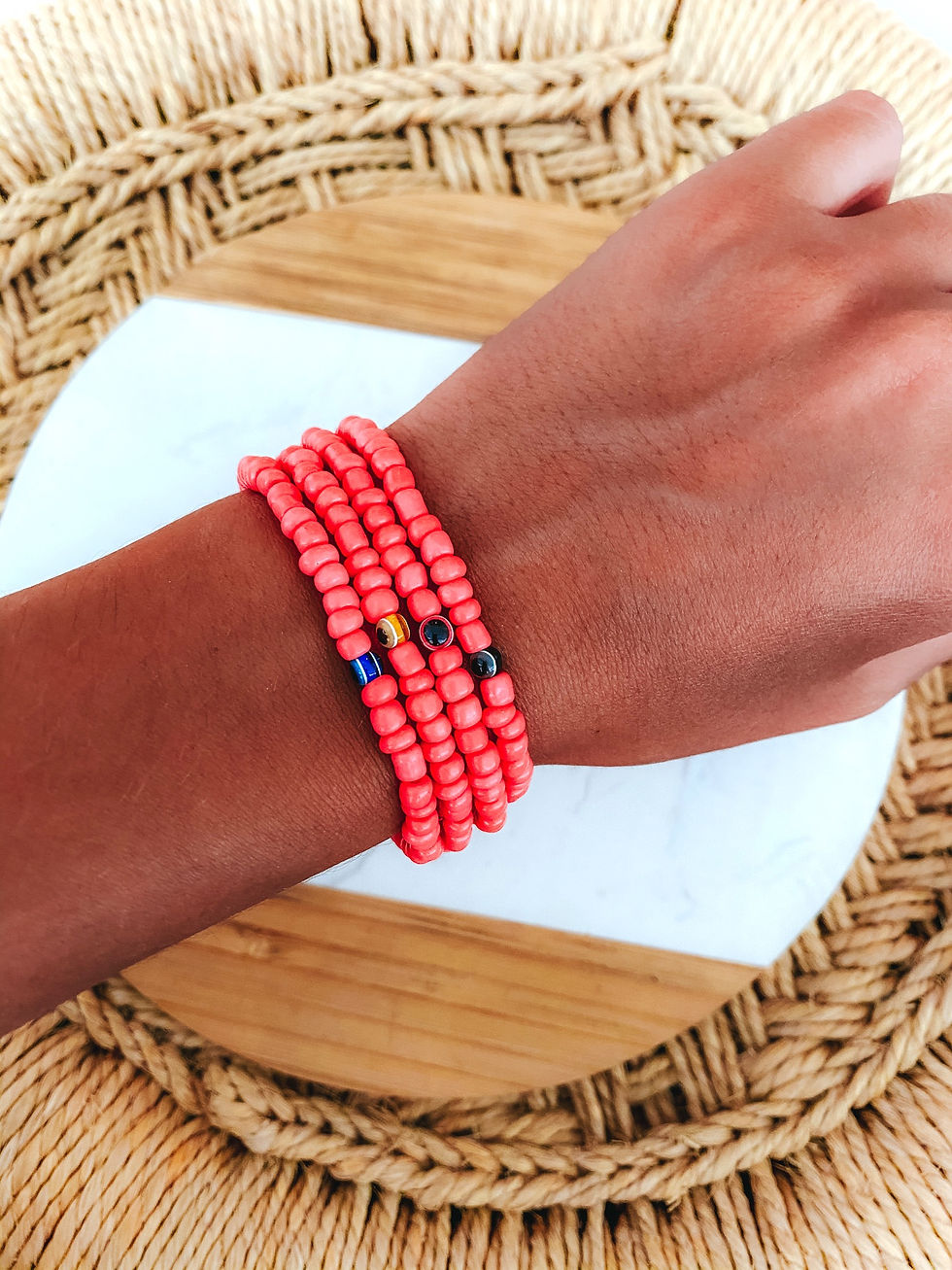Miniatura: KIT PULSEIRAS MICANGAS CORAL + MINI OLHO GREGO