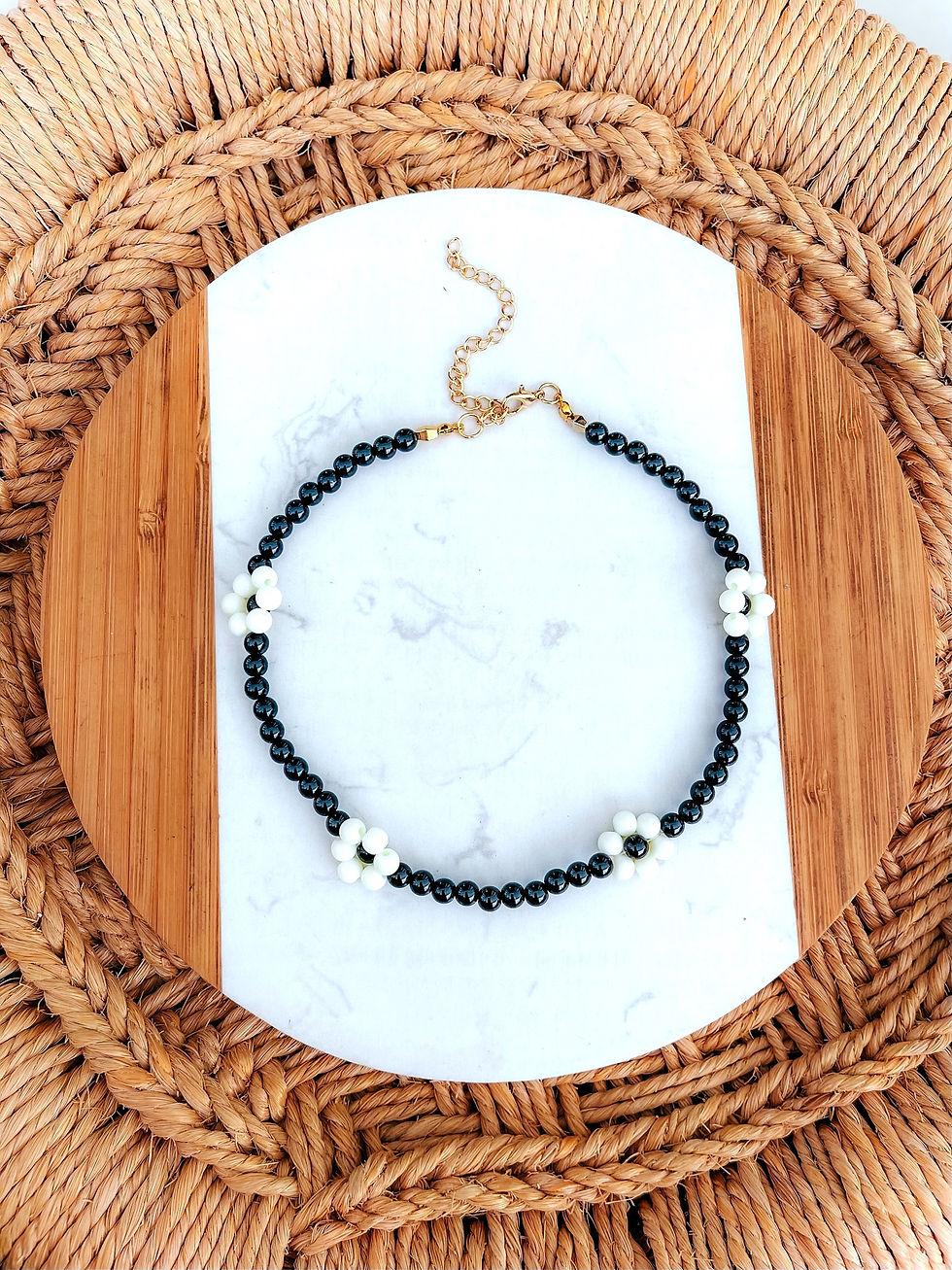 Miniatura: COLAR TREND MARGARIDAS PRETO