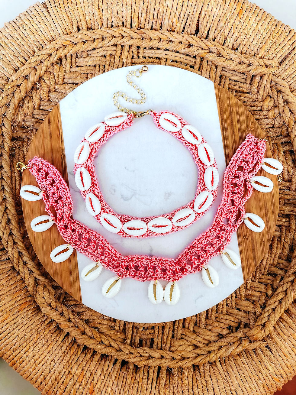 Miniatura: CONJUNTO CHOKERS CROCHE - ROSA