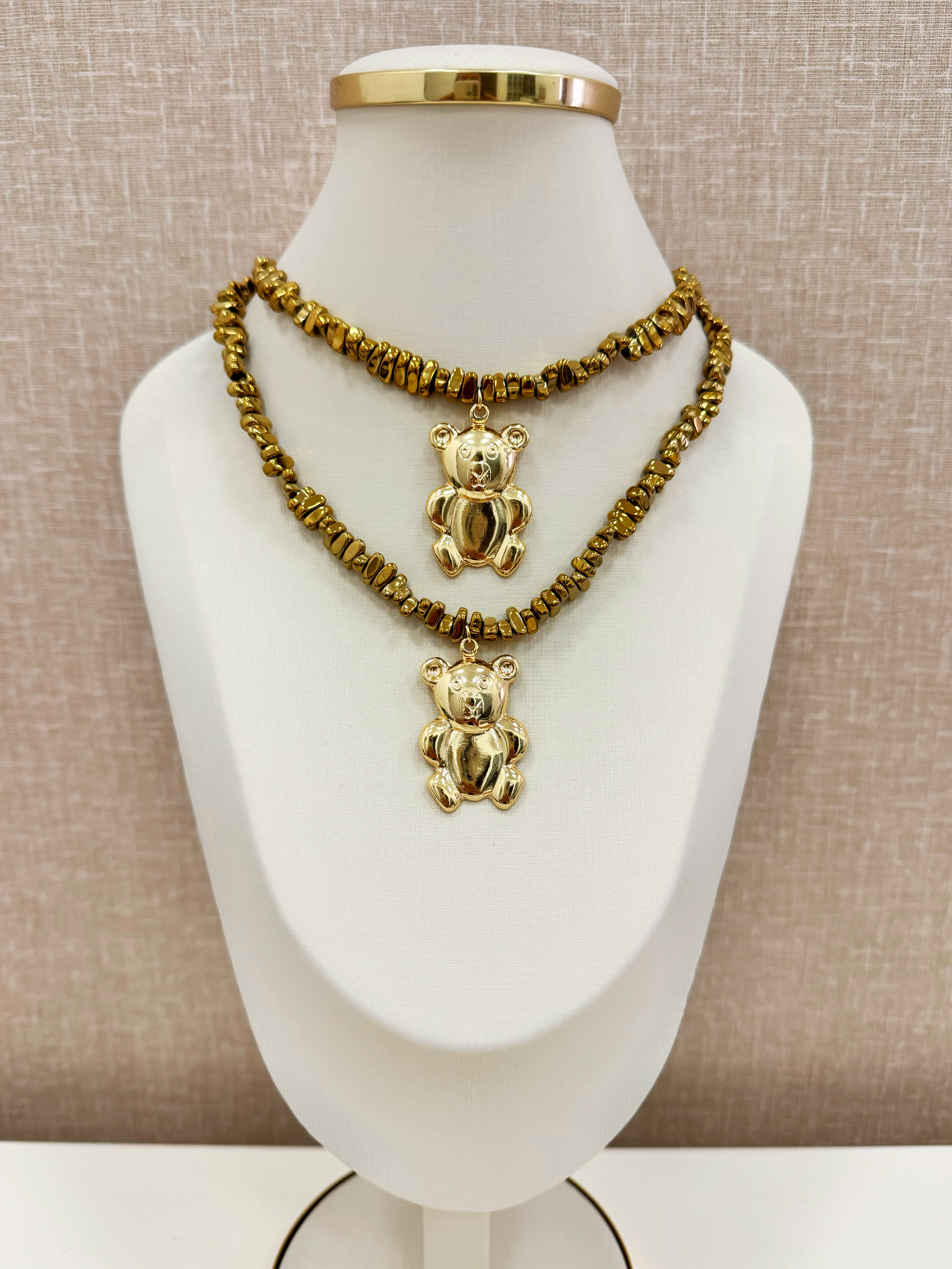 COLAR HEMATITA URSO OURO 18K