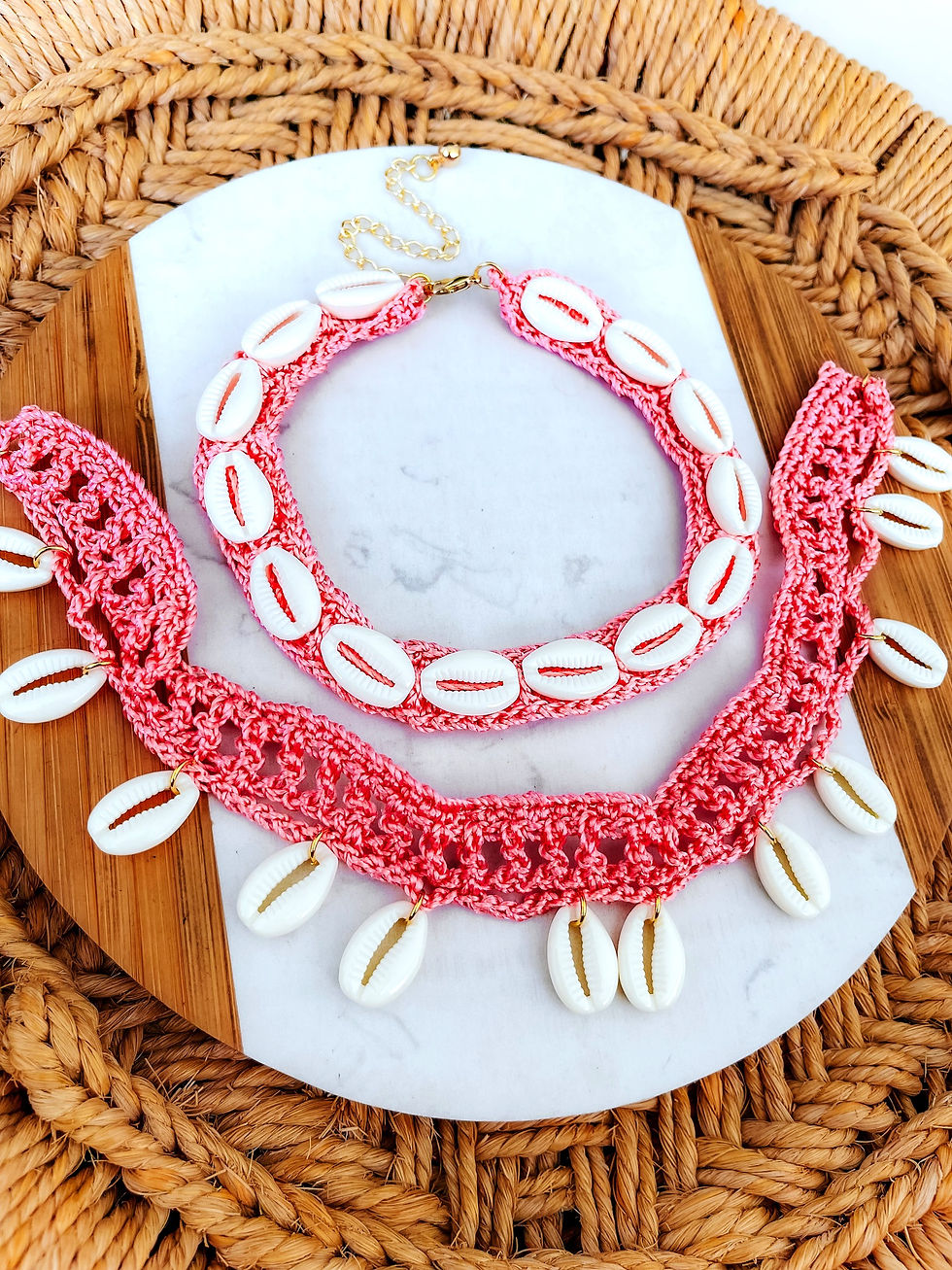 Miniatura: CONJUNTO CHOKERS CROCHE - ROSA
