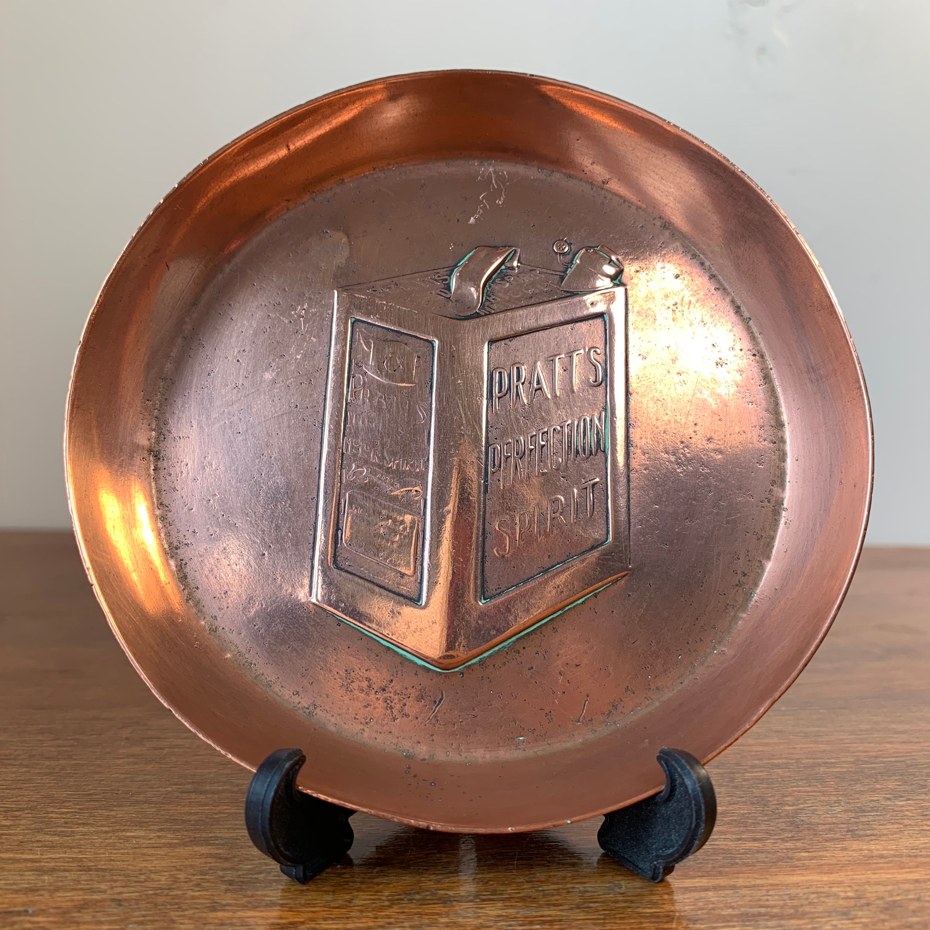 Pratts Perfection Spirit advertising petrol garage copper dish 1920s