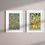 Pikkukuva: Two Wood cut print with autumn leaves of yellow, green and orange.