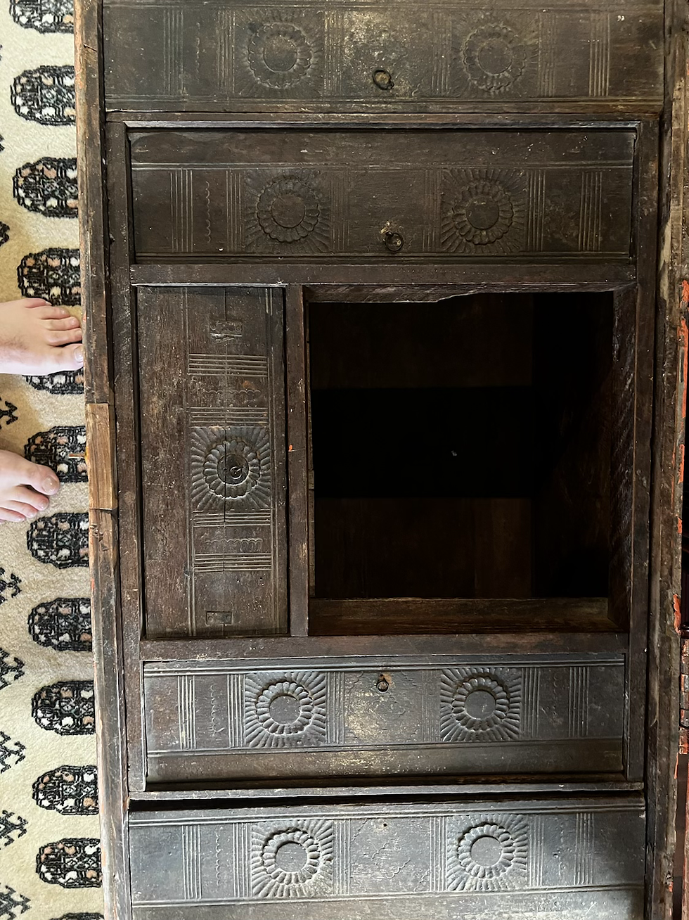 Thumbnail: ANTIQUE INDIAN HAND PAINTED TEAK DOWRY CHEST