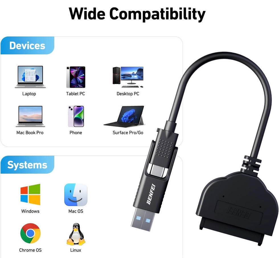 Thumbnail: BENFEI SATA to USB Cable, 2in1 USB-C/USB 3.0 to SATA III Hard Driver Adapter Com