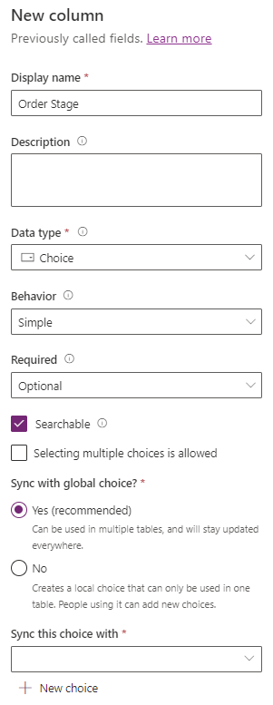 Creation of a new choice column