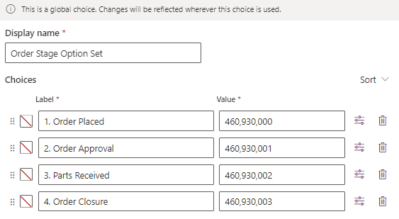 Choice column option set