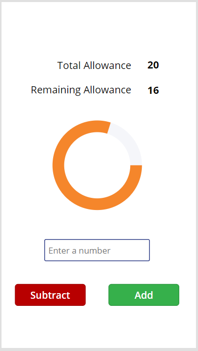 A screenshot with the radial progression bar, an add and subtract buttons