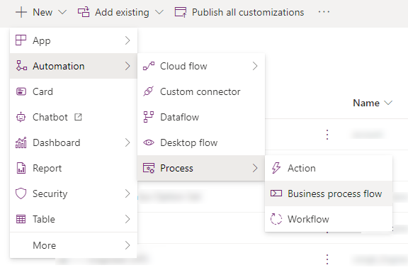 Creating a new business process flow in a solution
