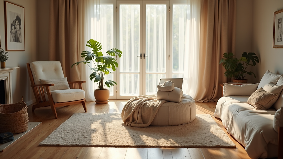High angle view of a cozy home space set up for an online holistic healing session