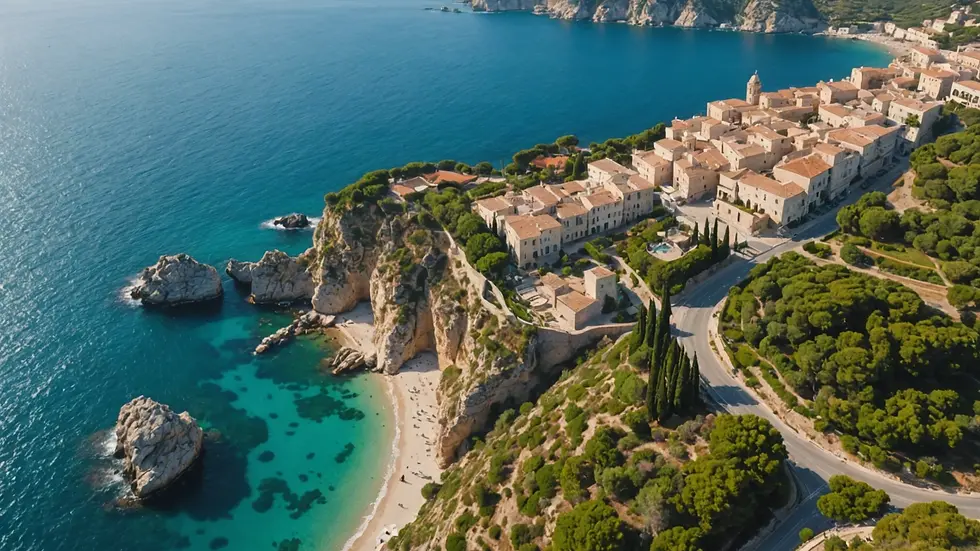 High angle view of a scenic Mediterranean coastline with walking paths