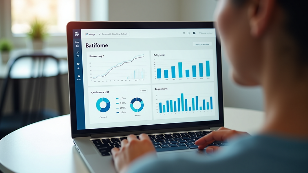 Eye-level view of a laptop screen showing a business dashboard