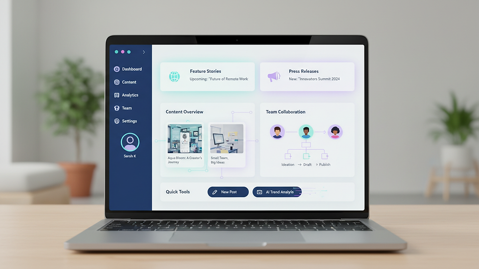 Eye-level view of a laptop screen showing a content management dashboard