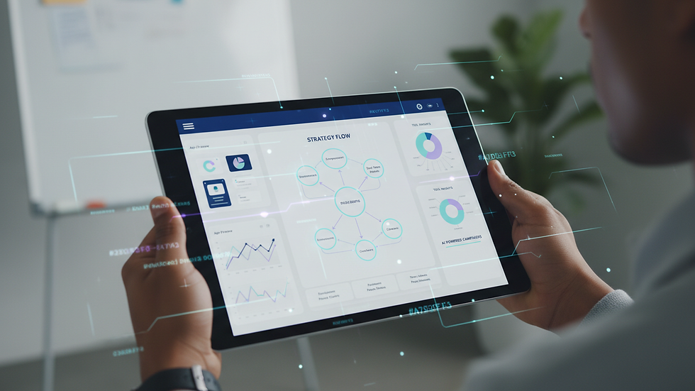 Close-up view of a tablet displaying AI-generated marketing strategy charts