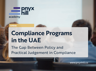 Professionals in a regulatory training session, representing compliance programs in the UAE and Pnyx Hill Academy capability-building.