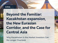 Central Asia map highlighting Kazakhstan, the Middle Corridor trade route, and AIFC as a strategic entry point for international market expansion