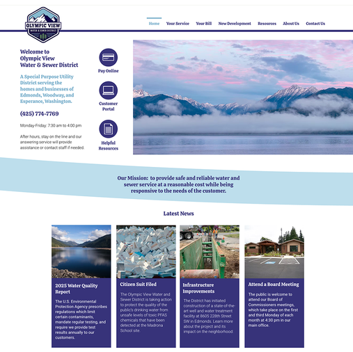 New website for Olympic View Water & Sewer District in Edmonds, Washington