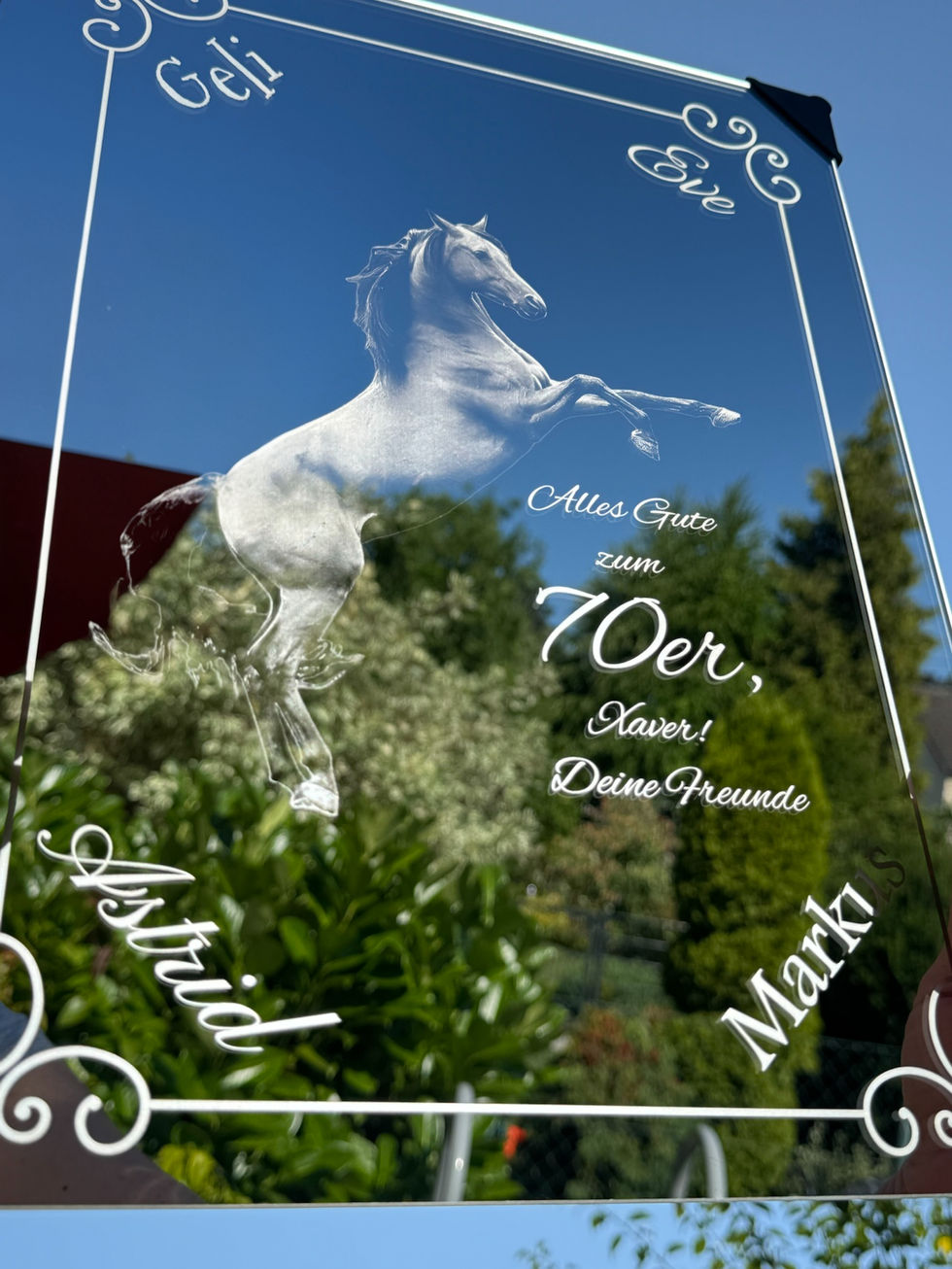 Gravierter Spiegel: 70. Geburtstag, Pferd, Astrid, Mark