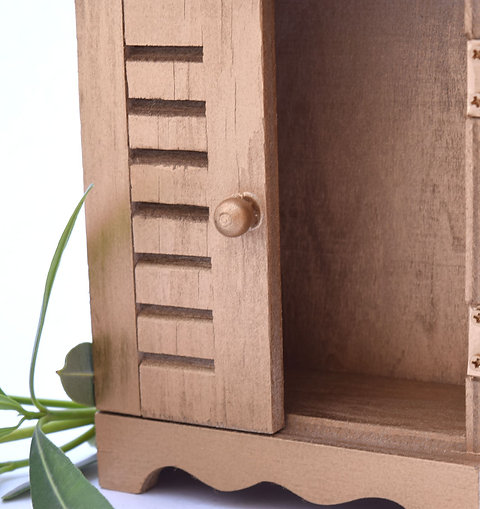 Wooden Miniature Wardrobe Jewelry Box Gold Finish Ruche