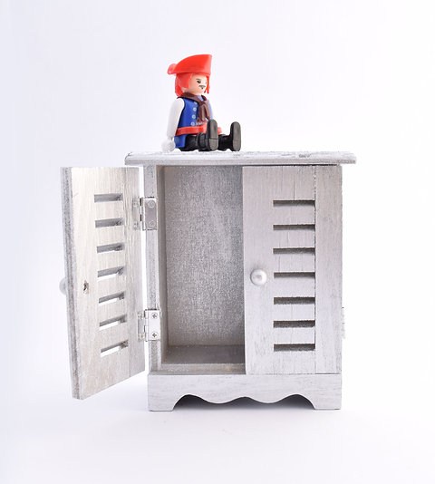Wooden Miniature Wardrobe Jewelry Box Silver Finish Ruche