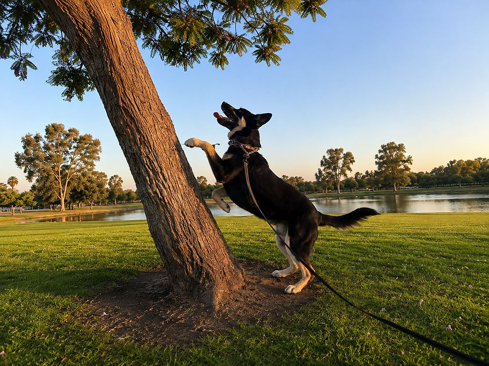 Shanti jumping to the tree