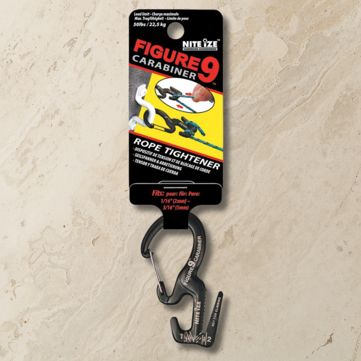 Black Nite Ize Figure 9 Carabiner Small stainless-steel rope tightener