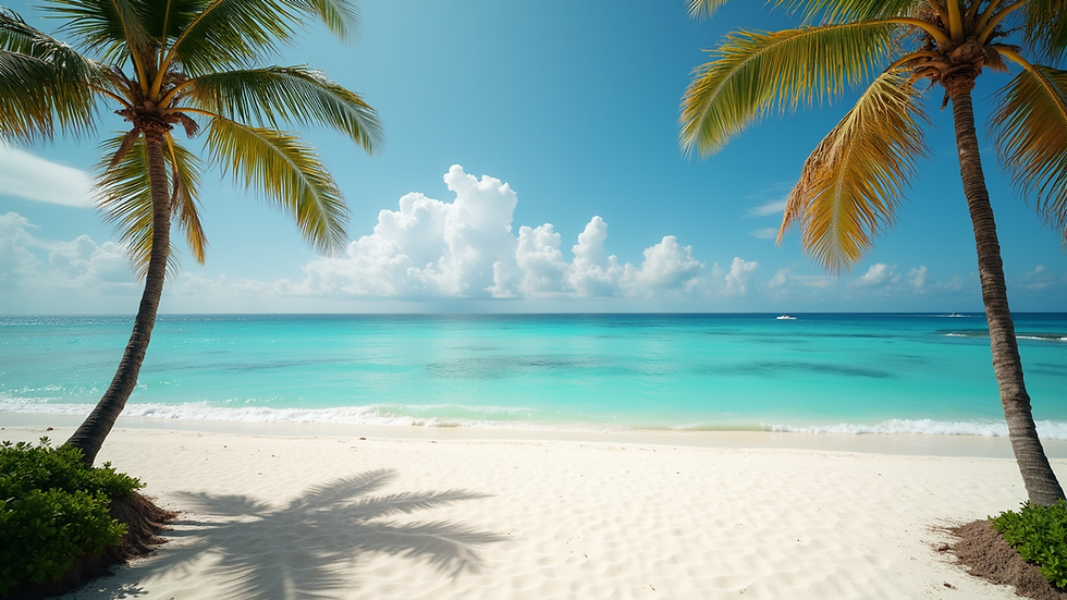 Vista panorámica de una playa tropical con palmeras y arena blanca