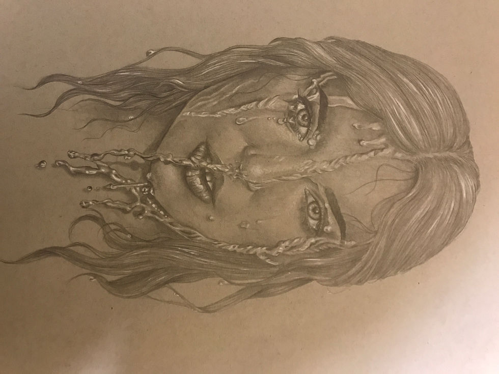Woman with water running down her face